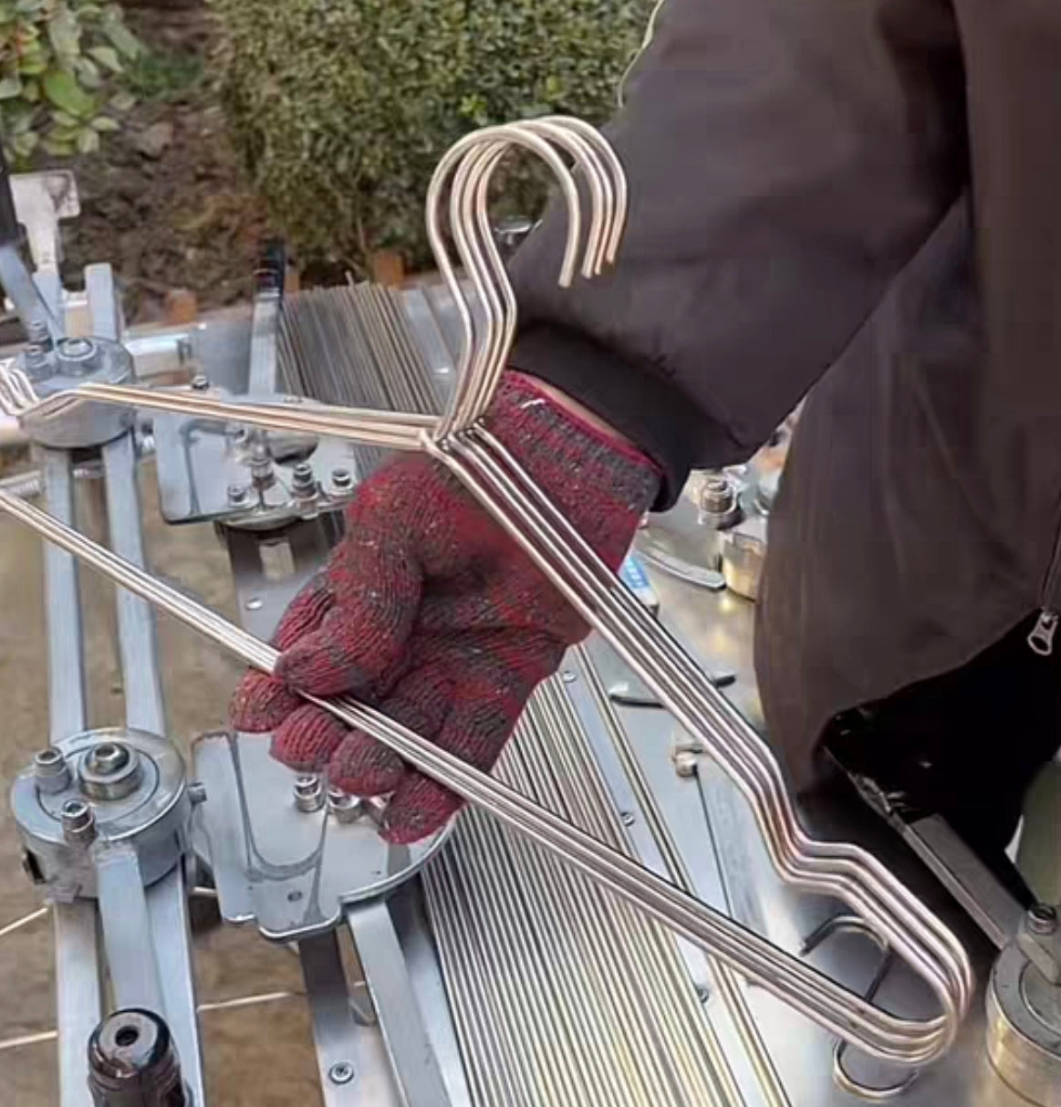 Handmade hanger making workbench