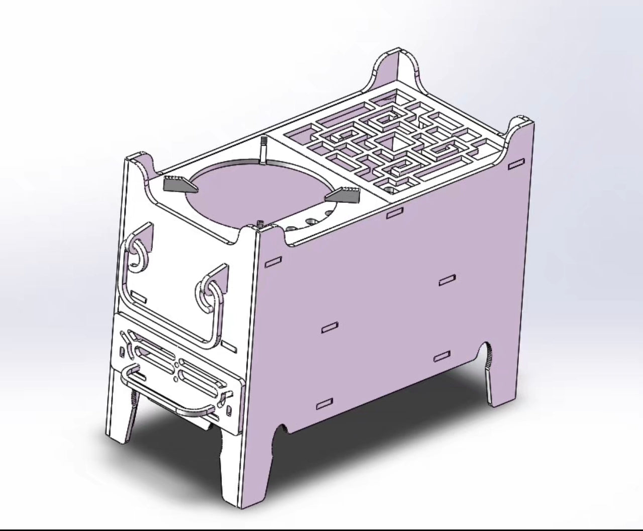 Drawing of barbecue oven for boiling water and grilling